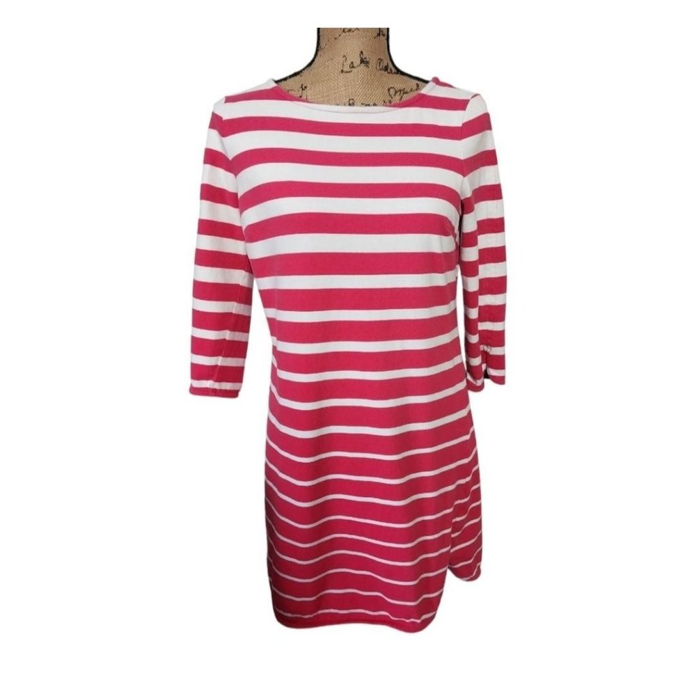Crown & Ivy Pink/White Striped 3/4 Sleeve Thick Cotton Dress Women's Sz S